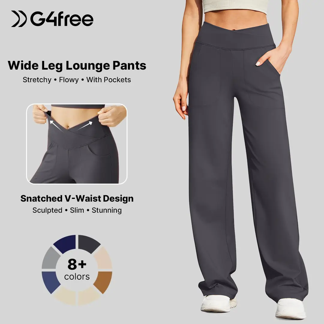 G4Free Wide Leg Pants for Women Loose Yoga Pants with Pockets Petite/Regular/Tall Stretch Casual Lounge Pants Comfort Basic Trouser Womenswear Bottom Wideleg Minimalist Baggy Oversize Oversized, Women's Clothes, Clothes For Women