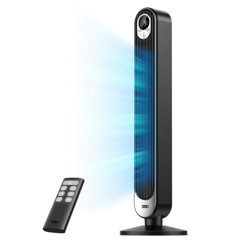 DREO 42-Inch Tall Tower Bladeless Fan with DC Motor, 28 ft/s Cool Airflow, 20dB Quiet, 9 Speeds, 4 Modes Including Cooling Mode, 12H Timer, LED Display Screen, Oscillating, Remote Control for Bedroom/Home Use