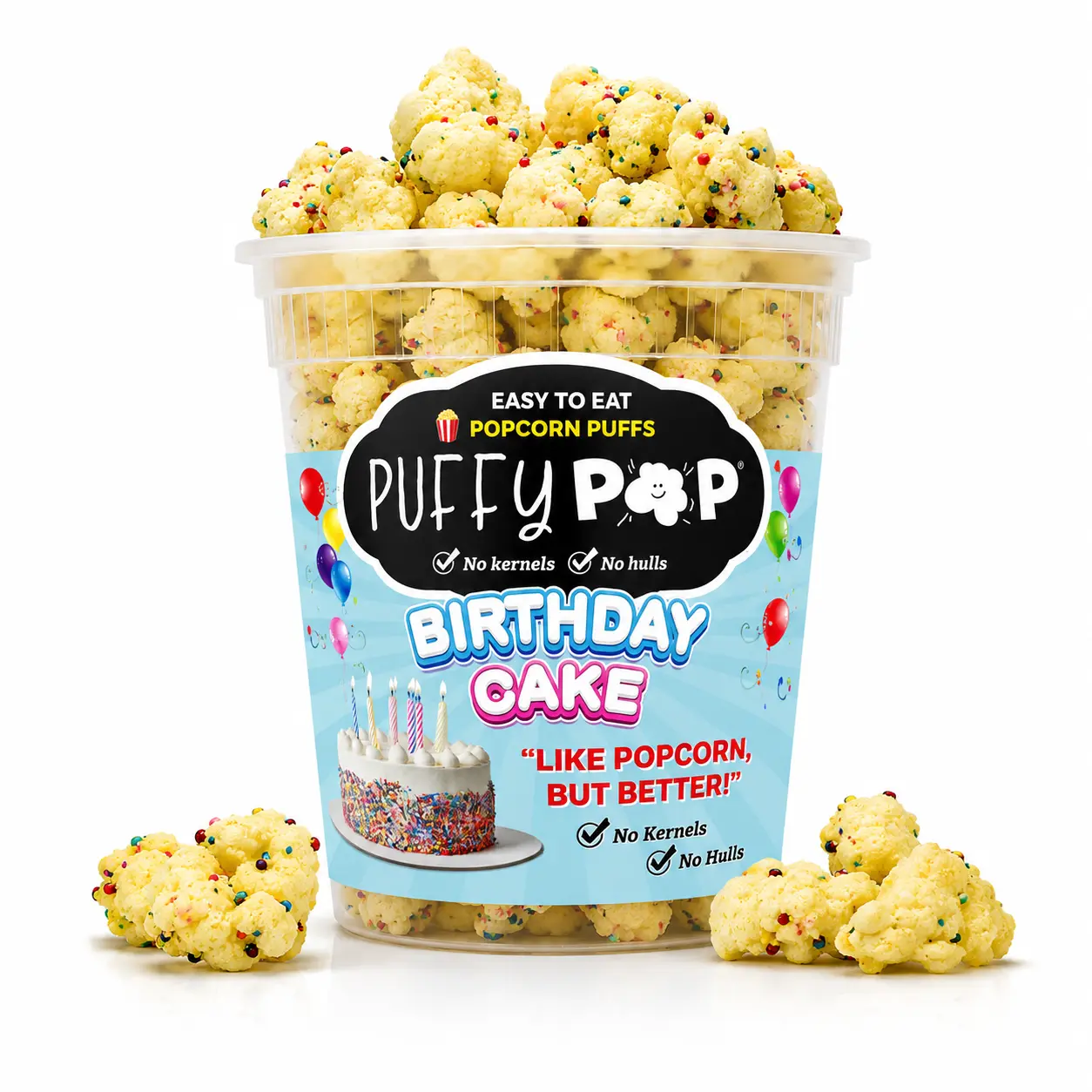 Birthday Cake Puffy Pop Popcorn Puffs - No Kernels, No Hulls - Easy to Eat Snack
