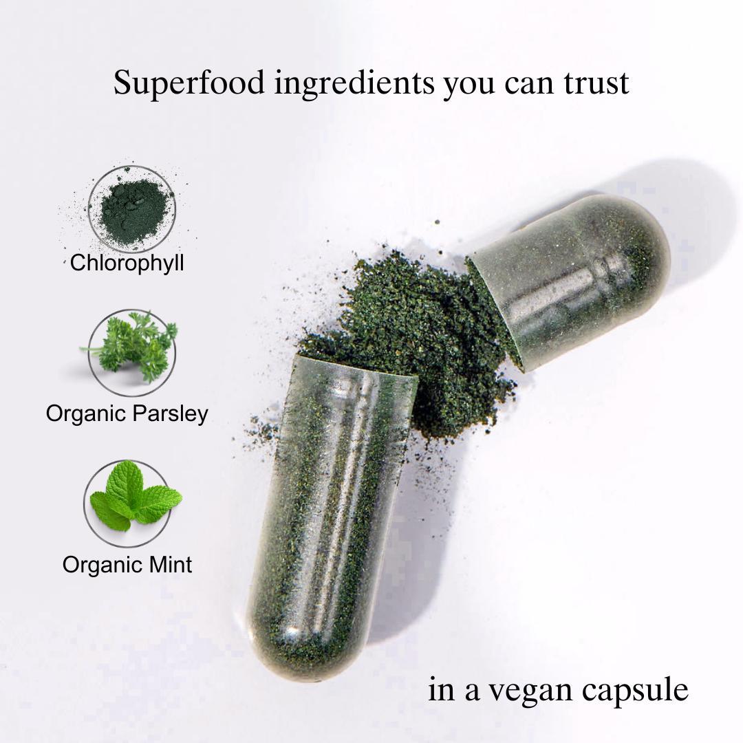 It Just Works Natural Internal Deodorant Supplement | Chlorophyll Capsules for Body Odor Control | Full Body Freshness & Detox Support | Digestive Enzymes & Probiotics for Women | Sweat Resistant Body Care Underarm Product