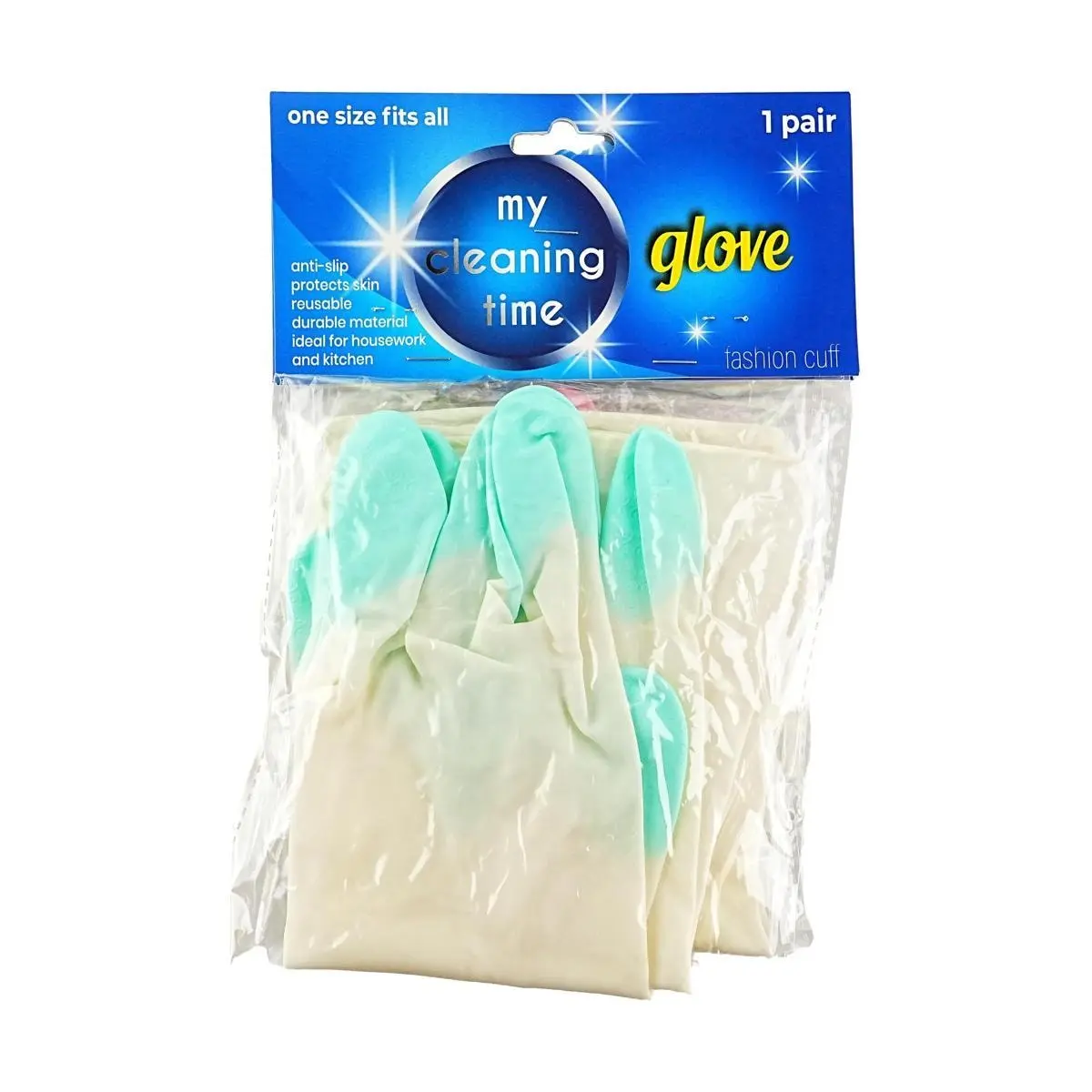 My Clean Time Non-Slip Rubber Gloves 3-Pair Set - Blue, Pink, Green - Kitchen Dishwashing & Household Cleaning Gloves