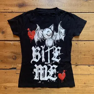 Baby Tees Women Crop Tops Print Slim Graphic Summer Harajuku Streetwear Short Sleeve Aesthetic Clothes 2000s Y2k Style Baby Tees Clothing Emo Girls Printing 2000s