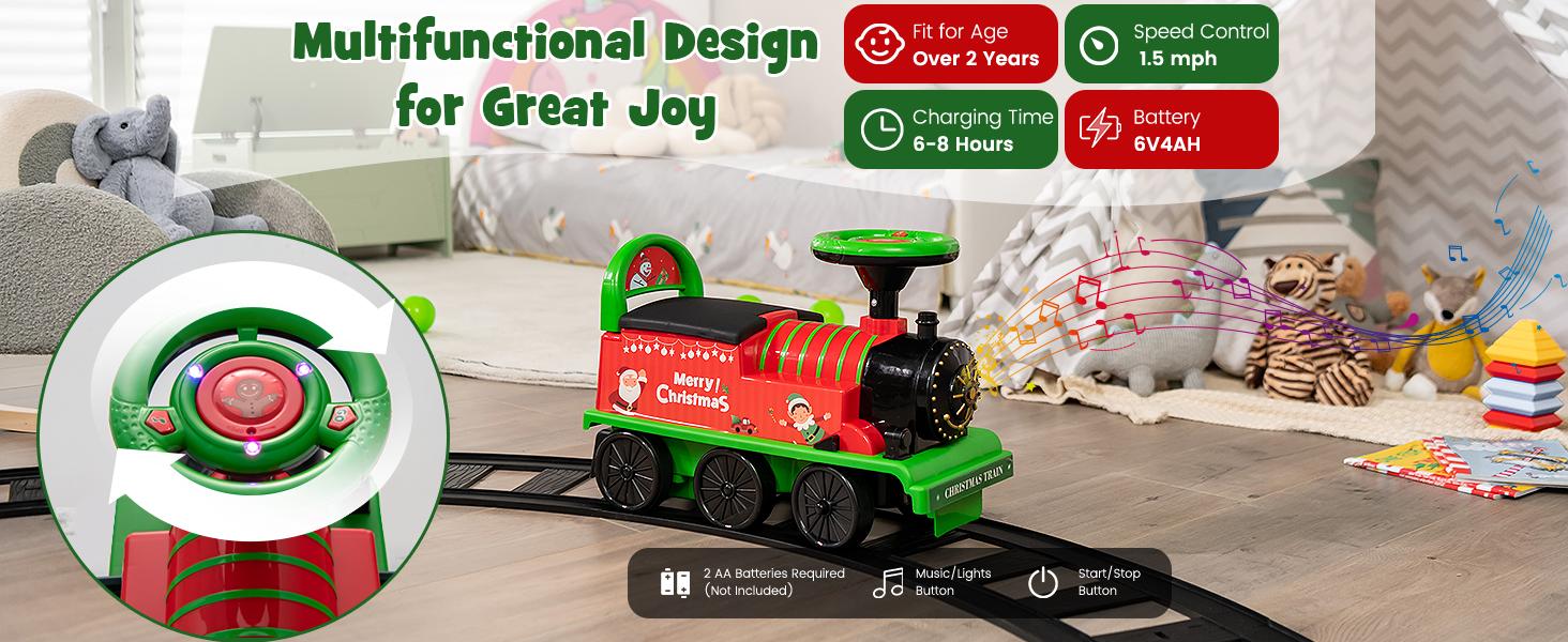 Costzon 6V Electric Ride on Train with 16 Track Pieces, Toddler Ride-on Train Set with Flashing Light, Storage Seat & Anti-tilt Device,Playable Without Tracks, Gift for Boys Girls,Christmas Festival Gift Black Friday Cyber Monday