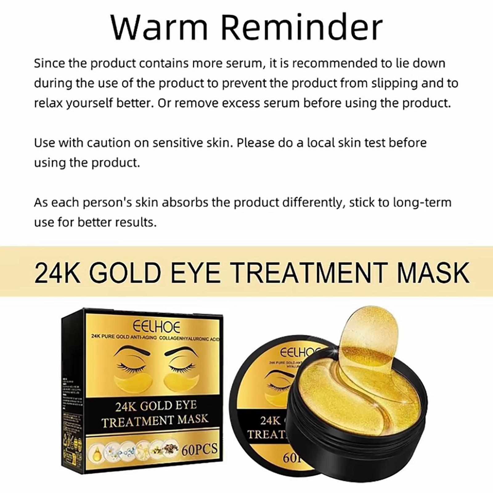 24k Gold Moisturizing Eye Mask, 60pcs/set Tightening and Lifting Eye Patches, Hydrating Brightening & Firming Eye Sticker, Beauty & Personal Eye Care Product, Skincare Products Skincare Set, Fall Gift smooth wrinkle