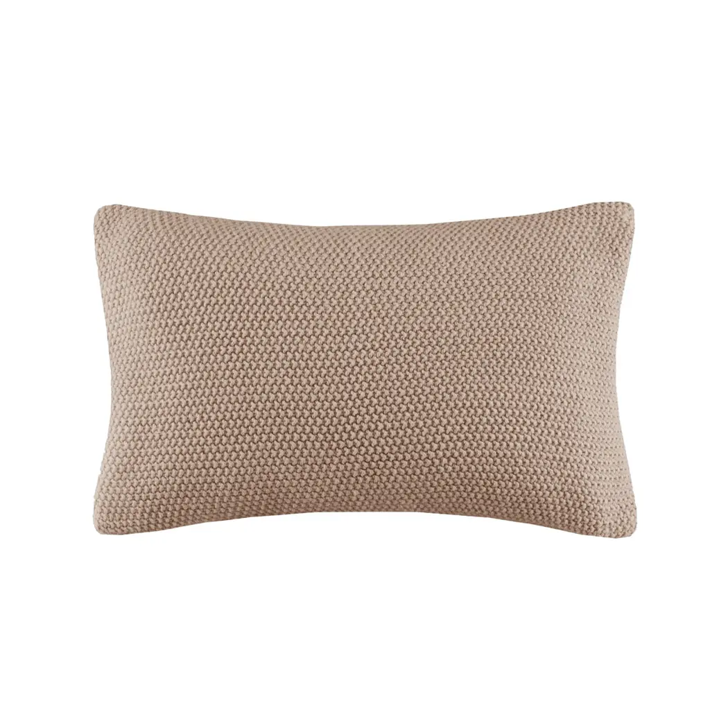 INK+IVY Bree Artisan Knit Oblong Cushion Cover - Acrylic Fiber, Hidden Zipper, Artisan Design, Machine Washable, Removable, Oblong Shape, Casual Cottage Room Decor, Cozy Bedding Accessory (Ivory-Indigo Options)