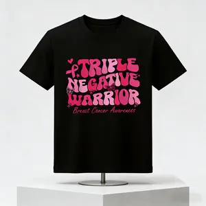 Triple Negative Warrior Breast Cancer Awareness T-Shirt – Black Pink Groovy Font Graphic Tee, Motivational Cancer Survivor Shirt for Breast Cancer Fighters, Pink Ribbon Support & Awareness Month Gift