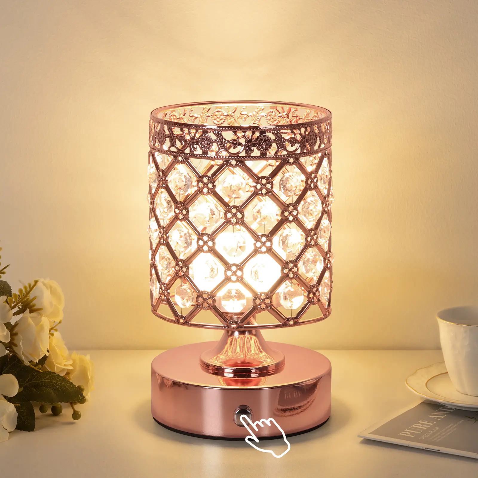 MATULSA Crystal-Themed Cordless Table Lamp - Touch Control, Compact Battery Cableless Indoor Lighting, Modern Decorative Night Light, Elegant Soft Ambient Light, Ideal for Bedroom, Mother's Day Gift, Cordless Table Lamps, Battery Table Lamps