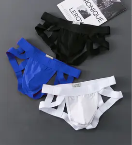 Men Sexy Underwear Jockstrap Thongs Cotton Briefs Dew Buttocks Underpants Bondage Panties Open Butt Male Lingerie G-String Thong