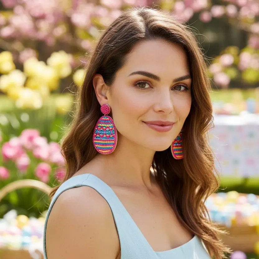 Pink Easter Egg Beaded Earrings