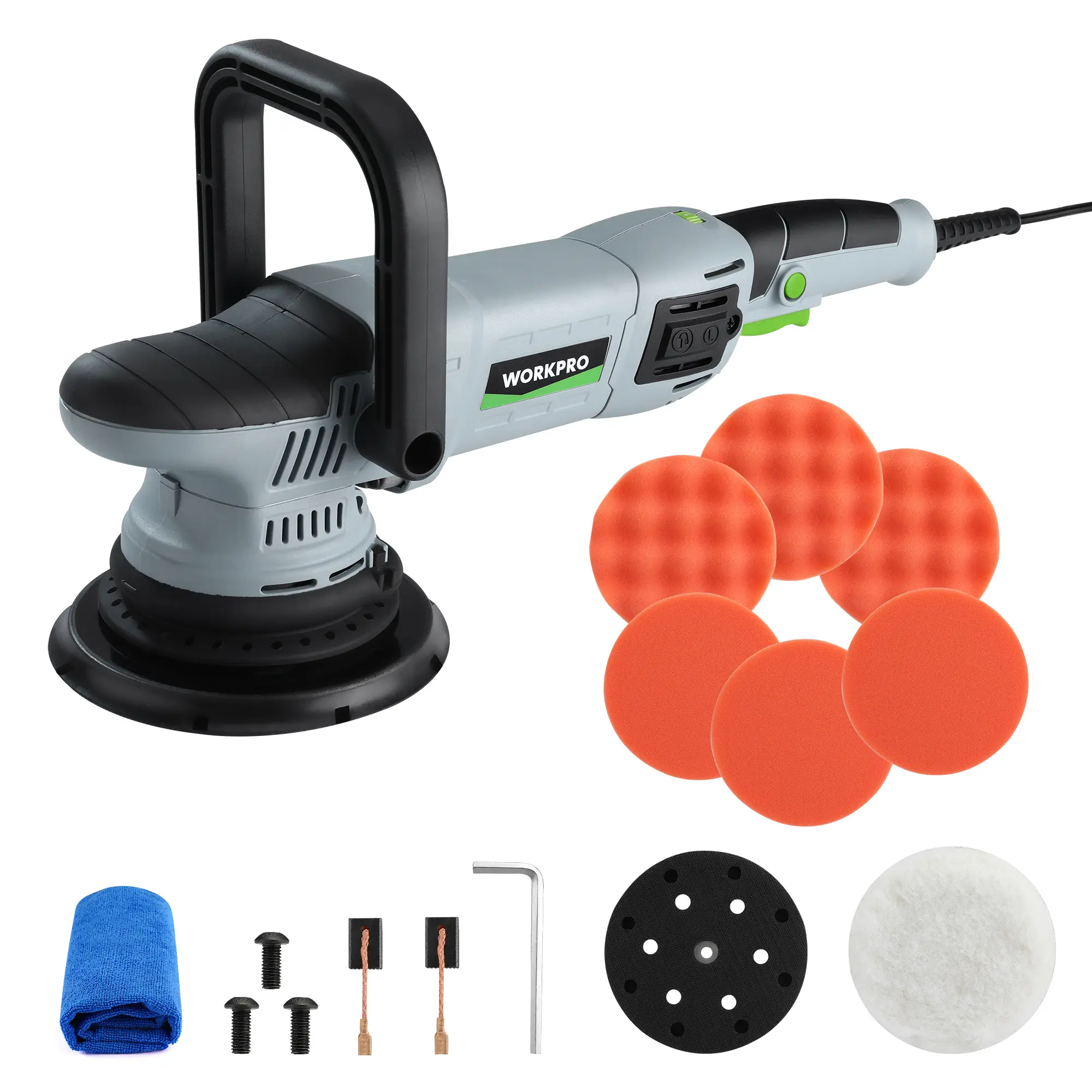 #backtoschool WORKPRO Buffer Polisher, 6-inch 1080W Dual Action Random Orbital Polish Kit for Car Detailing, 6 Variable Speed DA Polisher with Backing/Woolen/Foam Pads, Towel for Waxing, Buffing, Polishing