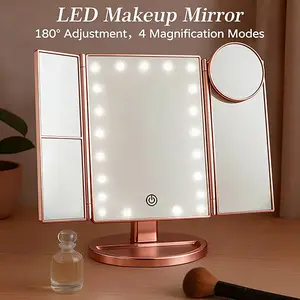 Makeup Mirror Vanity Mirror with Lights, Bathroom Adjustable Brightness Mirrors 1X/2X/3X/10X Magnification and Touch Screen Trifold Makeup Mirror Two Power Supply Modes Women Gift White