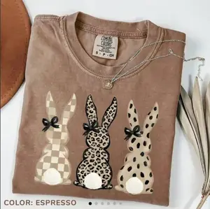 Comfort Colors Neutral Easter Bunnies Tshirt & Leopard Checkered Patterns Coquette T-shirt, Easter Day Shirt