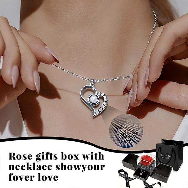 Preserved Red Real Rose with Heart I Love You Necklace, Eternal Flowers Rose Birthday Gifts for Women Her Mom Wife Girlfriend Grandma, Romantic Gifts for Mother's Day, Valentine's Day, Christmas, Birthday Anniversary