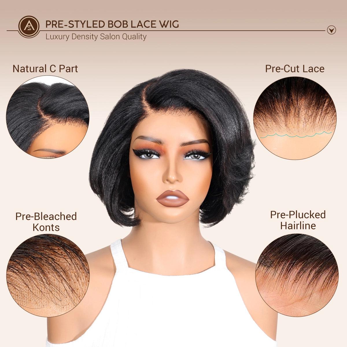 [New Arrival] Yaki Straight Layered Wig 6x4.5 Lace Closure Short Pixie Cut Wig for Black Women Silk Press Human Hair Bob Wig SpringStatements