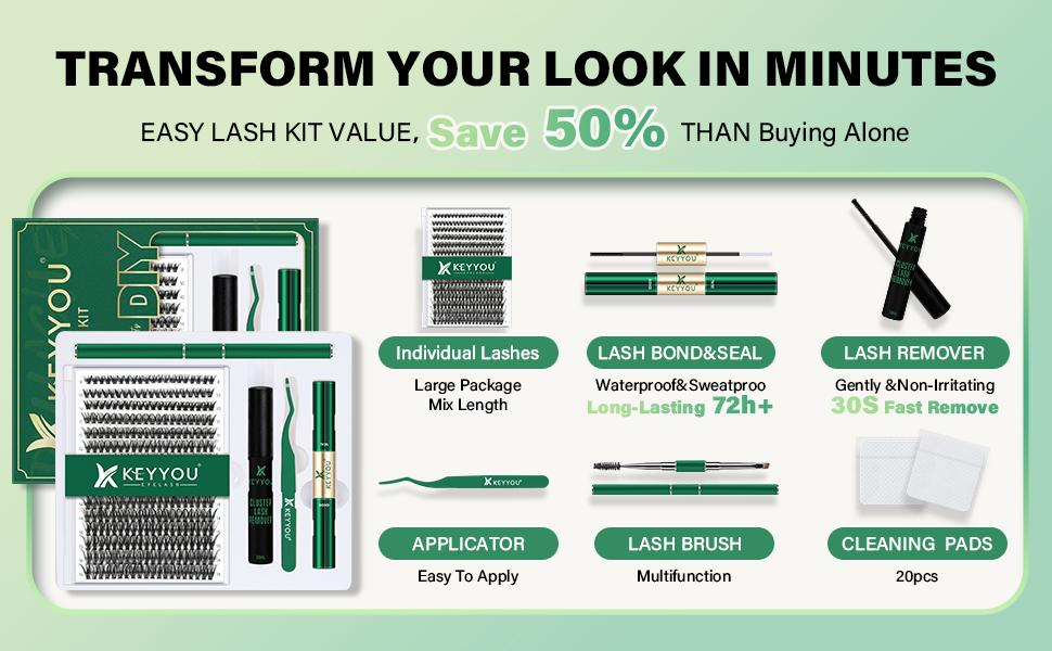 KEYYOU DIY Lash Extensions Kit Individual Lash Clusters Kit Volume Waterproof Long-Lasting Soft 300Pcs D Curl Easy to Use for Beginner TikTok Shop FebruaryFaves KEYYOU DIY Lash Extensions Kit Individual Lash Clusters Kit Volume Waterproof Long-Lasting Soft 300Pcs D Curl Easy to Use for Beginner TikTok Shop FebruaryFaves