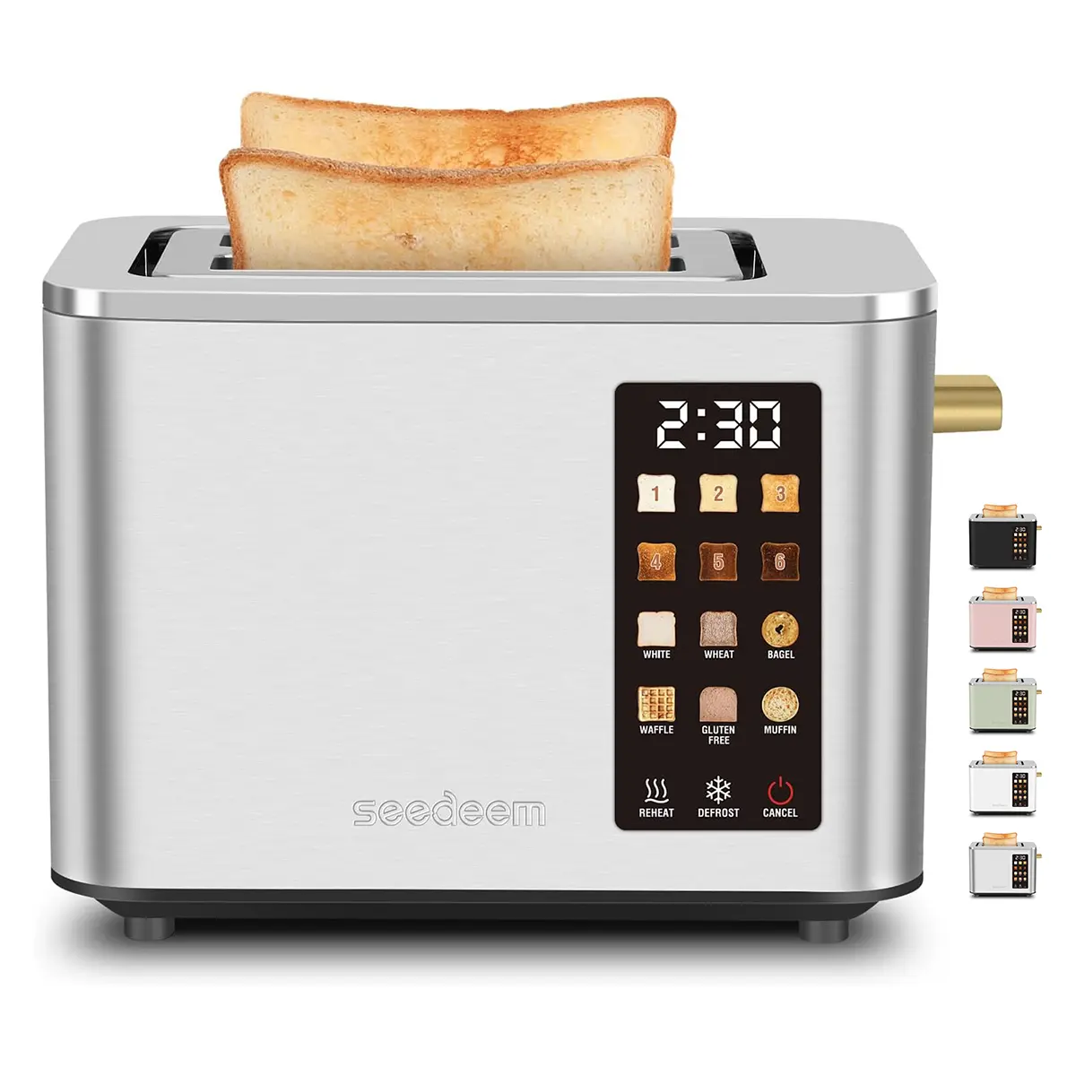Toaster 2 Slice, Touch Control Screen, Smart Stainless Toaster, 6 Shade Setting, 6 Bread Selection, Countdown, Removable Crumb Tray, 900W, Silver Metallic