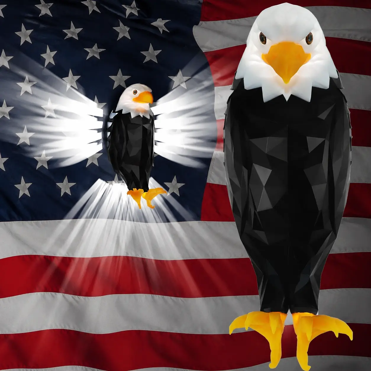 Bald Eagle Wall Light, LED American Eagle Decor, Patriotic USA Wall Lamp for Bedroom, Living Room, Office, Game Room, Rechargeable Night Light