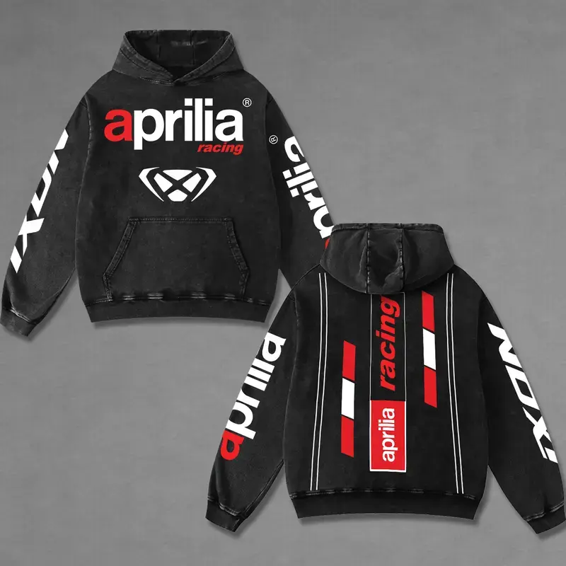 Ixon Aprilia Racing Biker Hoodie Washed Vintage Racing Streetwear
