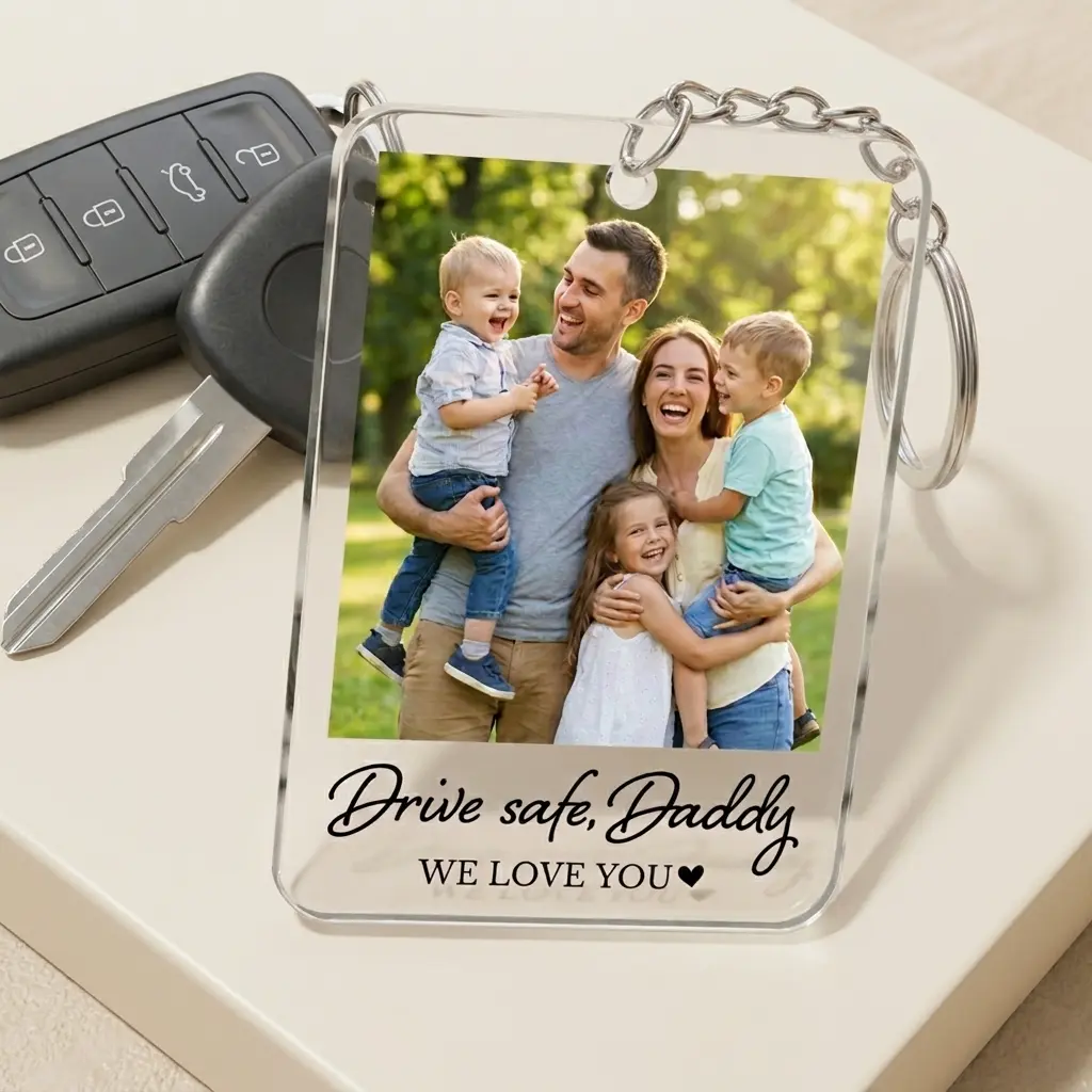 Personalized Photo Keychain, Custom Acrylic Picture Keyring, Any Photo Any Text Keychain, Custom Message Gift for Dad Grandpa