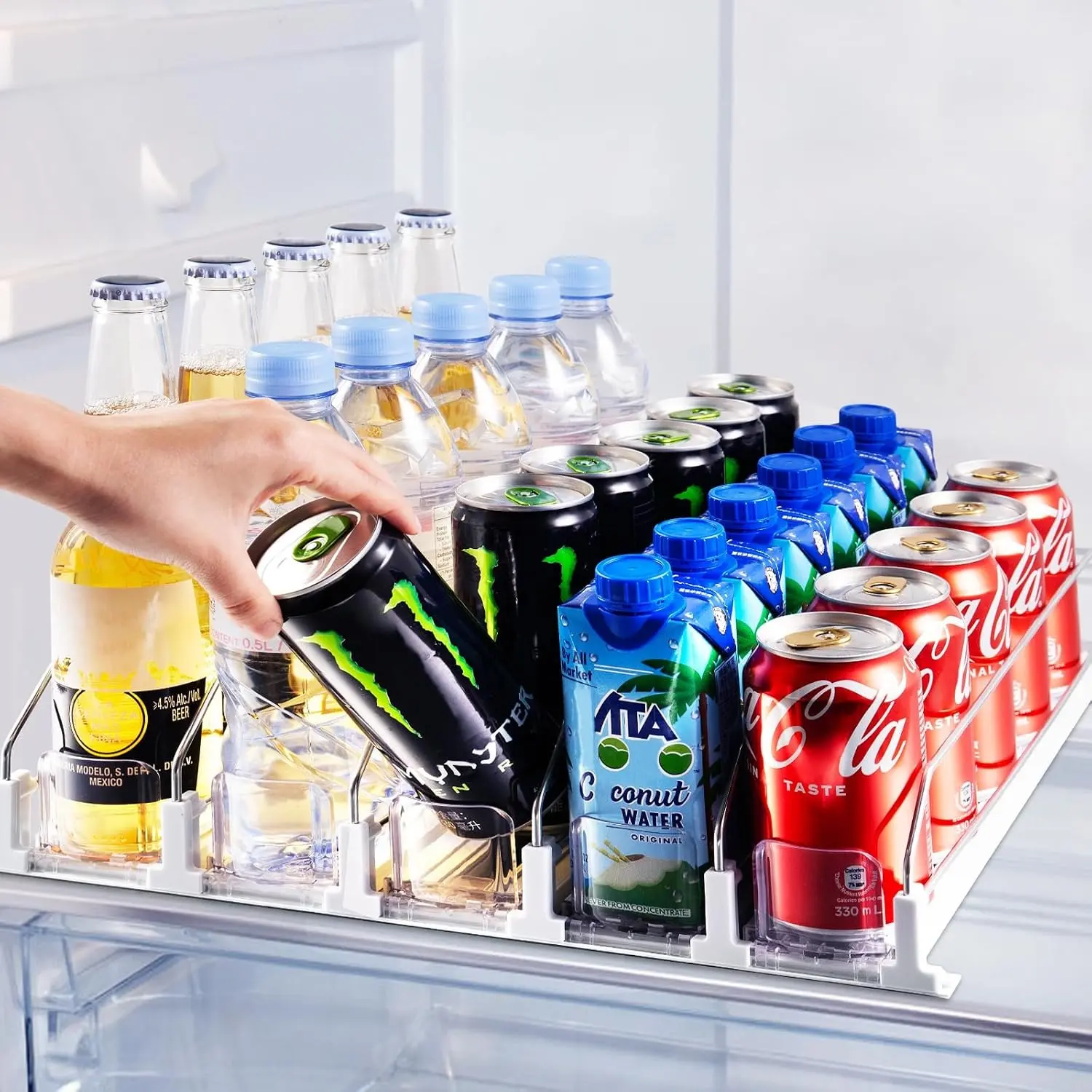 ABS Durable Fridge Can Organizer Box - 3/5-Can Rolling Dispenser Rack with Buckle Secure, 3/5-Layered, Refrigerator Accessories, Freezer-Safe, Easy Access Home Supplies Fridge Organization Storage Holder
