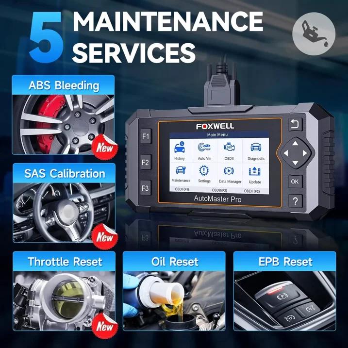 FOXWELL NT614 Elite OBD2 Scanner Car Diagnostic Tool with 5 Reset Service, Engine ABS SRS Transmission Code Reader Scan Tool, ABS Bleeding, SAS/EPB/Throttle/Oil Reset, Battery Test, WIFI Update