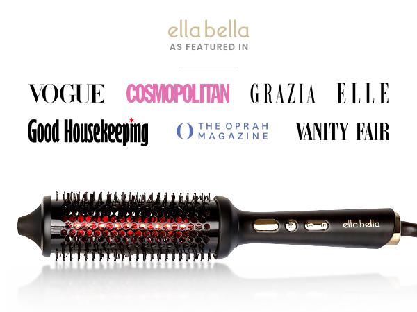 ELLA BELLA Heated Round Thermal Blowout Brush w Infrared • Negative ION Hot Hair Brush • Volumizer Styler & Curler in 1 • Fast HeatUp • Dual Voltage International Use • Swivel Cord, Auto ShutOff ELLA BELLA Heated Round Thermal Blowout Brush w Infrared • Negative ION Hot Hair Brush • Volumizer Styler & Curler in 1 • Fast HeatUp • Dual Voltage International Use • Swivel Cord, Auto ShutOff