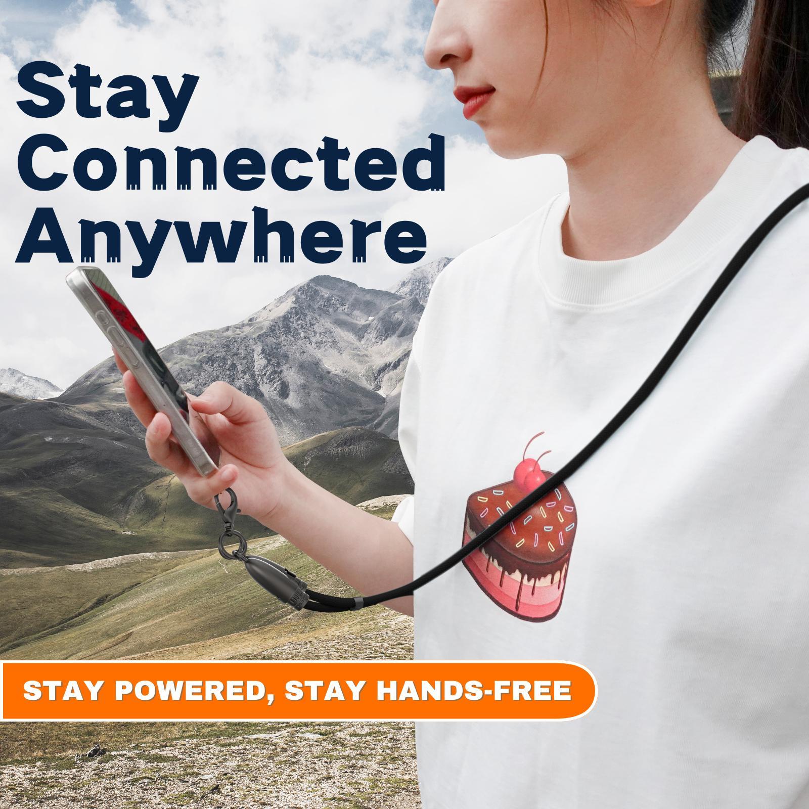 【U1G】Snap Charge 2-in-1 Charger Lanyard: 1/3-Pack! 60W PD, Anti-Drop Clip – Hands-Free for Commute/Creators/Outdoor/Travel!