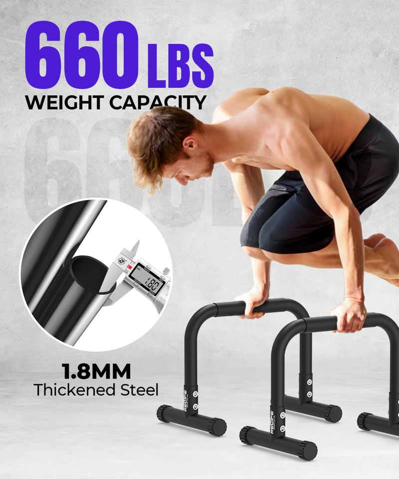 RELIFE REBUILD YOUR LIFE Push Up Bar & 14" High Parallettes Bars Dip Station with Foam Handles, No Wobbling Dip Bars for Handstand, L-Sit, Gymnastics