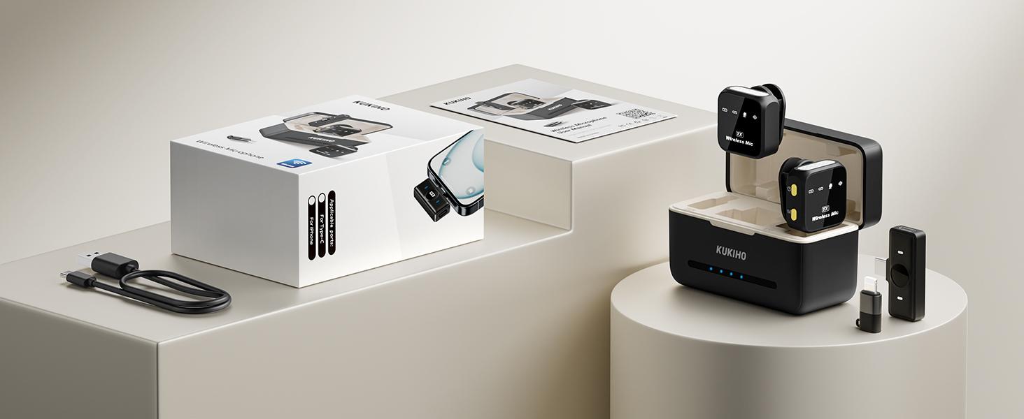 KUKIHO Wireless Lavalier Microphone for iPhone iPad Android With Charging Case Audio Smartphone