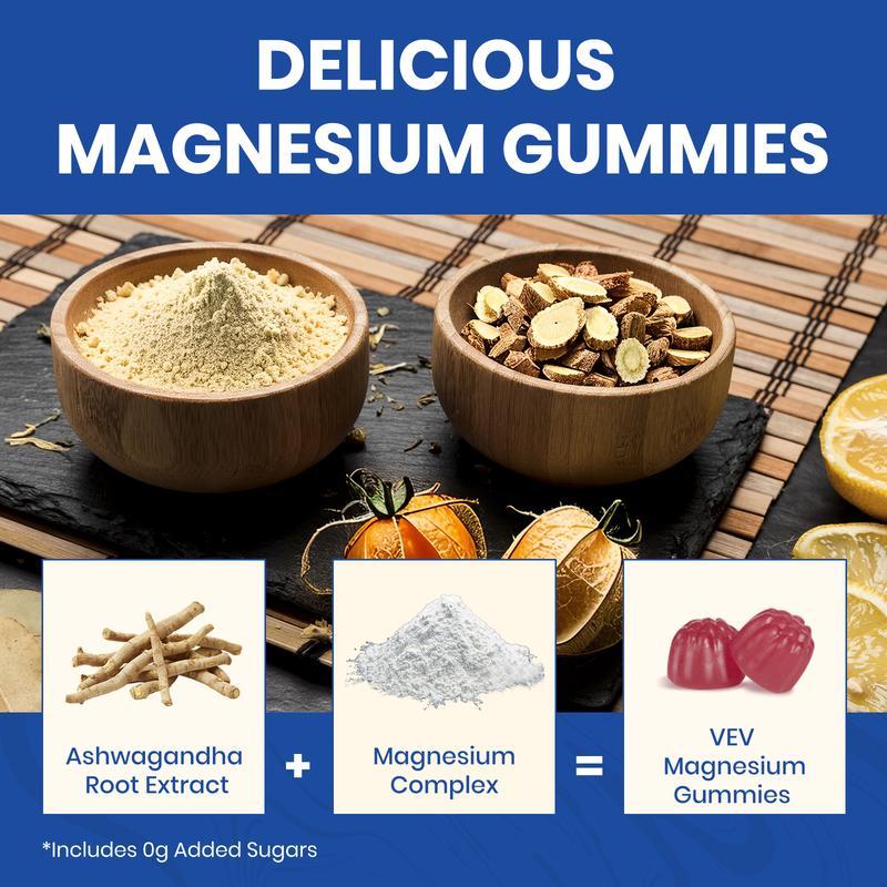 VEV 14-in-1 Magnesium Gummies-withAshwagandha,L-Theanine, Vitamin D3 & Zinc, EdibleHealthcare Dietary