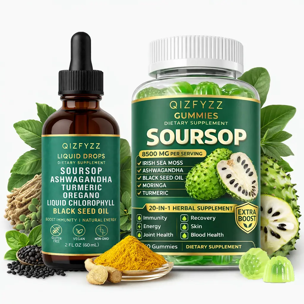 Soursop Dual-Effect Formula Natural Dietary Supplement - 8500mg Edible Gummies + Herbal Drops, 20-in-1 High-Potency Healthcare Support for Immunity, Joints, Energy