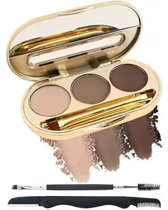 Eyebrow Powder Kit-3 Colors Eye Brow Tinting Powder Palette Long-Lasting Waterproof,Light Dark Grey Brown Brow Filler Eyeshadow,Mother's Day Makeup Gift for Women,With Mirror Brow Brush-Set 01