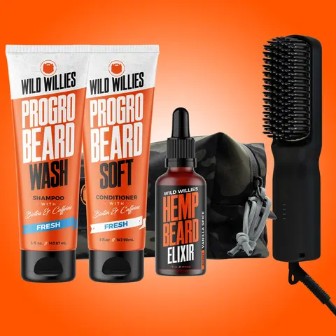 Beard Routine Kit - #1 Straightener, Growth Wash & Conditioner with Biotin & Caffeine + Hemp Oil | WILD WILLIES