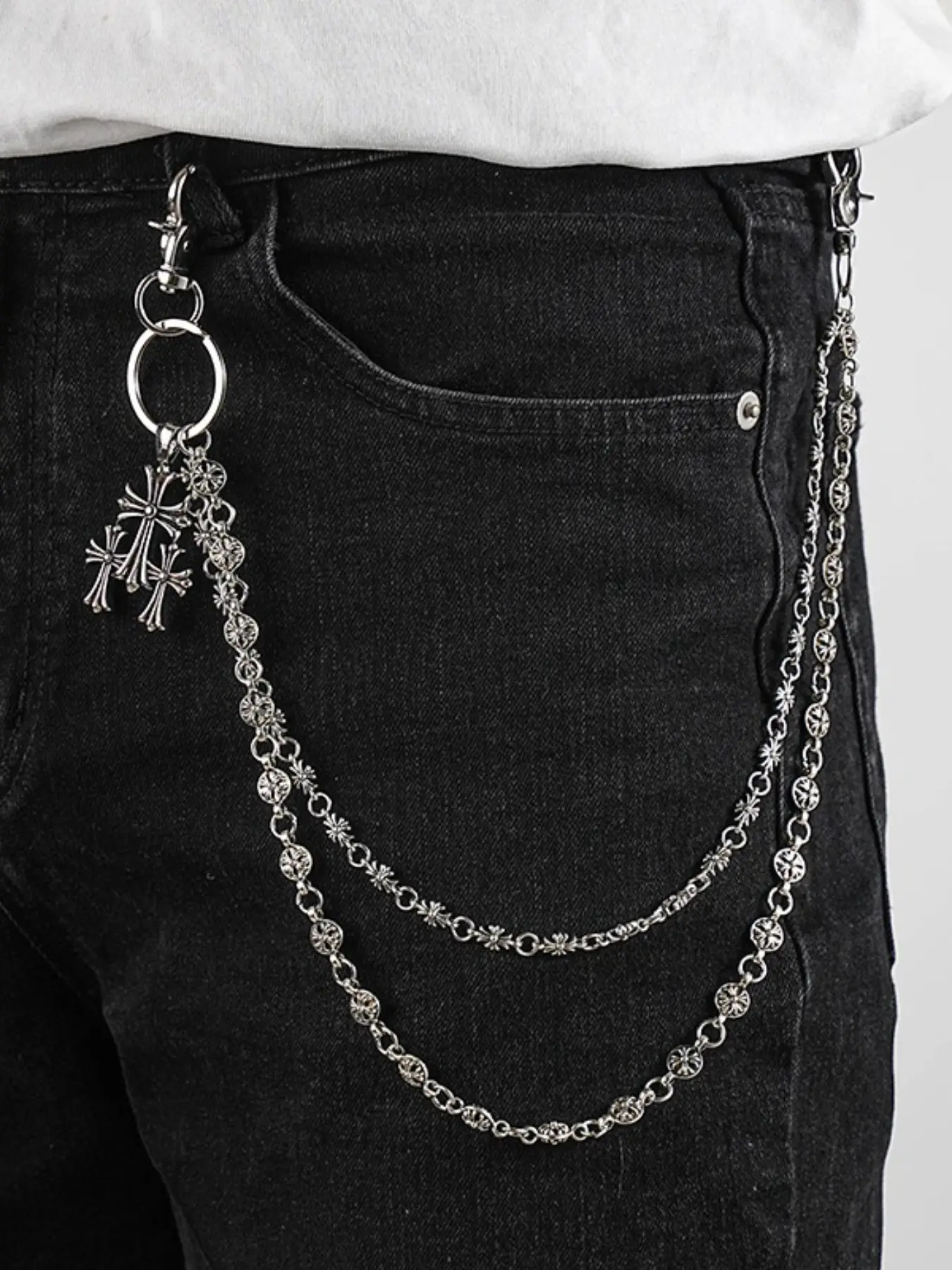 Vintage Cross Chain Wallet and Jeans Waist Chain, Punk Hip-Hop Two-Layer Metal Belt for Men and Women, All-Season Streetwear Accessory, Waist Jewelry