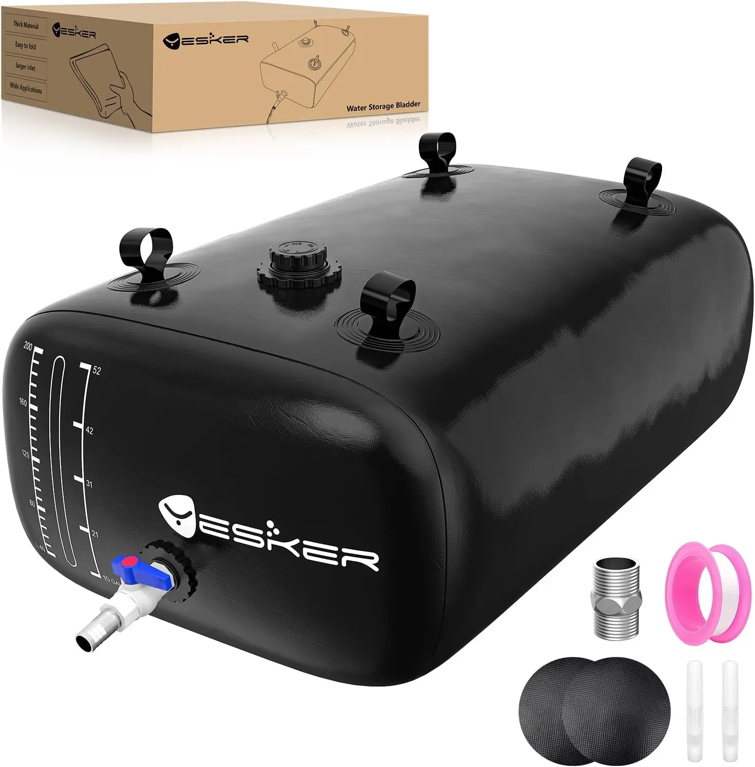 Yesker 63gal Water Bladder - Foldable & Portable Outdoor Water Storage, Heavy-Duty PVC with High-Frequency Welded Seams for Gardening, Camping, Leak-Resistant, Non-Potable Water Only, Reinforced 1000D Pvc
