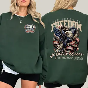 America 250th Anniversary 2 Sided Hoodie, Usa Eagle Patriotic Tee, 250 Years Of Freedom Tshirt, American Semiquincentennial July 4th 2026 Shirt, Unisex Regular Fit Crewneck Tee, Casual Clothing