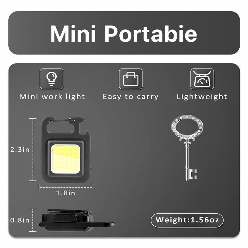 HYPERLITE 2-Pack Mini COB LED Flashlight – USB Rechargeable Keychain Light with Bottle Opener, Foldable Waterproof Design, Compact Handheld Work Light for Camping, Hiking, Emergencies, and Car Repairs，Jumpstart newyear