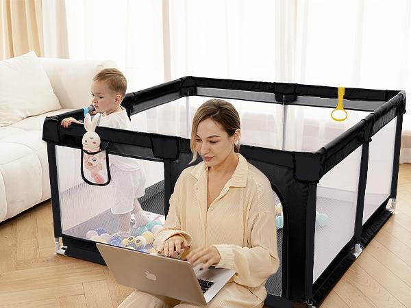 Dearlomum 50"x50"/71"x59" Extra Large Baby Playpen for Babies & Toddlers Safe Activity Center with Soft Play Fence Indoor Safety Yard Easy to Assemble Clean Nonremovable Waterproof Thick Mat Black/Gray Dearlomum 50"x50"/71"x59" Extra Large Baby Playpen for Babies & Toddlers Safe Activity Center with Soft Play Fence Indoor Safety Yard Easy to Assemble Clean Nonremovable Waterproof Thick Mat Black/Gray