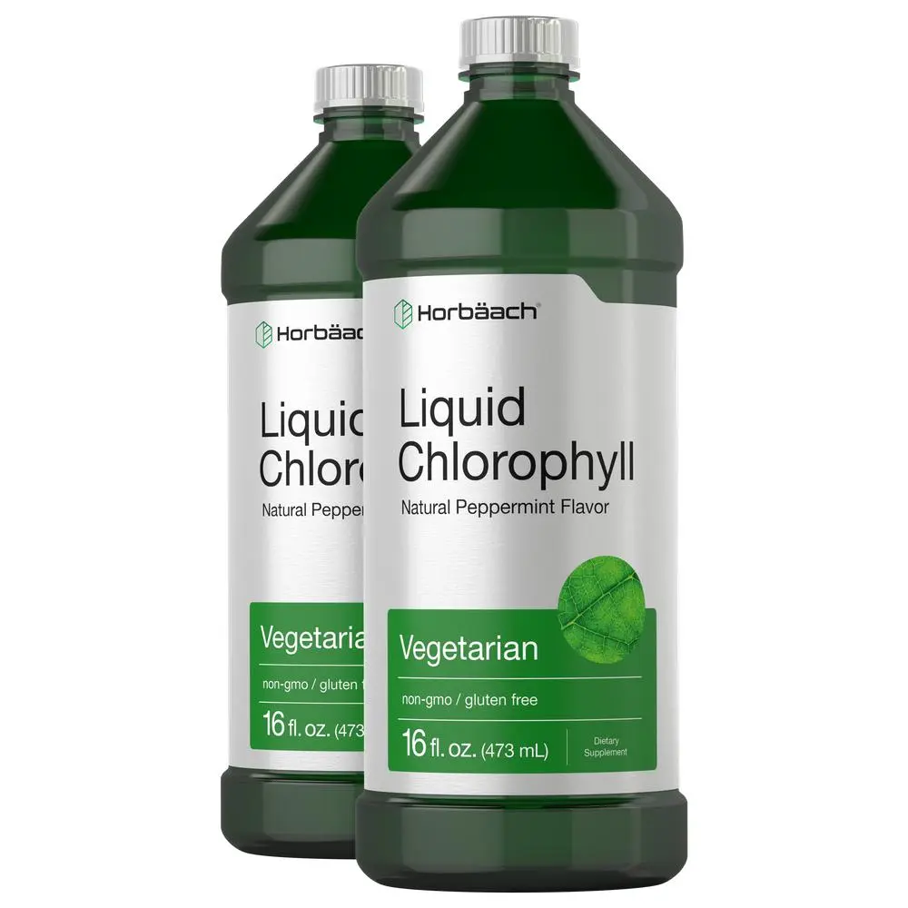Horbäach Chlorophyll Liquid Drops - 100mg - 32 oz (2 x 16 oz Bottles) - Natural Peppermint Flavor - Vegetarian, Non-GMO, Gluten Free Supplement