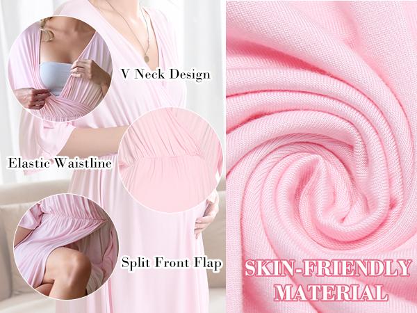 Ekouaer 3 in 1 Labor Delivery Hospital Gown Maternity Dress Nursing Plus Size S-XXL Skin Friendly Elastic Waistline V Neck Design Postpartum Outfit