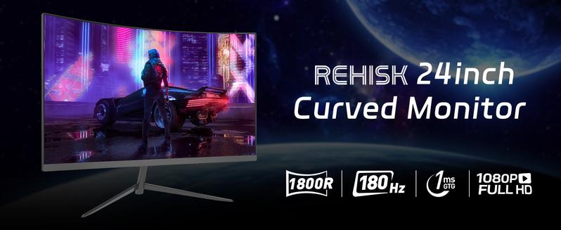 REHISK 24"Slightly curved Gaming Monitor – 180Hz FHD IPS, 1ms, FreeSync, Built-in Speakers, Borderless Design, HDMI & DP for PC, PS5, and Xbox