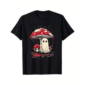 Spooky Mushroom Graphic Tee for Halloween Featuring Dripping Design Comfortable Polyester Blend Loose Fit Unisex Vintage Style Perfect for Casual Wear and Costumes