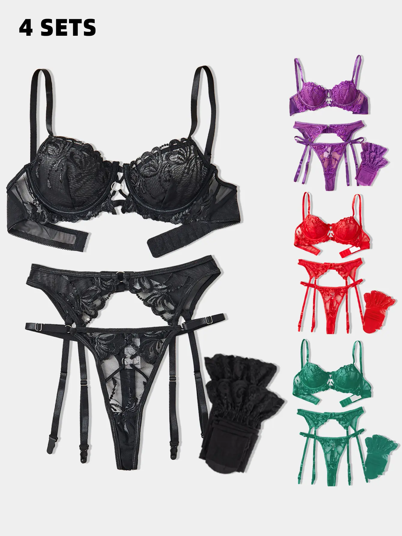 Women's Elegant Elastane Lingerie Set - Baddie Bow Bra, French Cut Underwear, Baddie Pajama Pants, Teddy Babydoll Bodysuit with Garter Belts, Minimalist Basic Nightgown Sleepwear, Valentine's Day Gift, Black Fashion Womenswear Statement, All Seasons, Piec