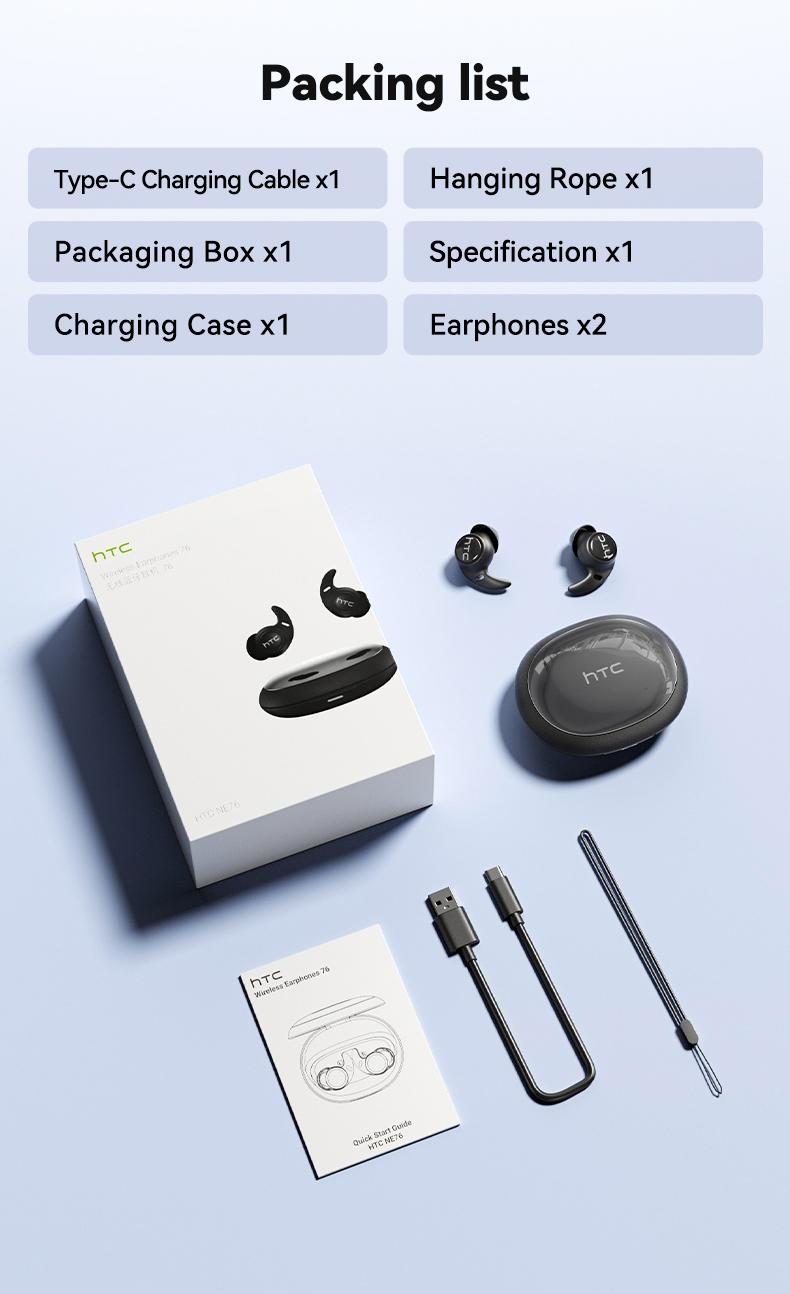HTC NE76 Bluetooth Wireless Earbuds Sleep Earphones,Bluetooth 6.0,Noise-Canceling Earphones.Improves sleep quality,Zero pressure on the ears when sleeping on your side,Invisible flat-head earphones,Suitable for travel and side sleepers