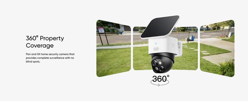 eufy Security SoloCam S340 360° Pan & Tilt Solar Security Camera 2.4 GHz Wi-Fi No Monthly Fee HomeBase S380 Compatible - Ai Auto Lock And Tracking