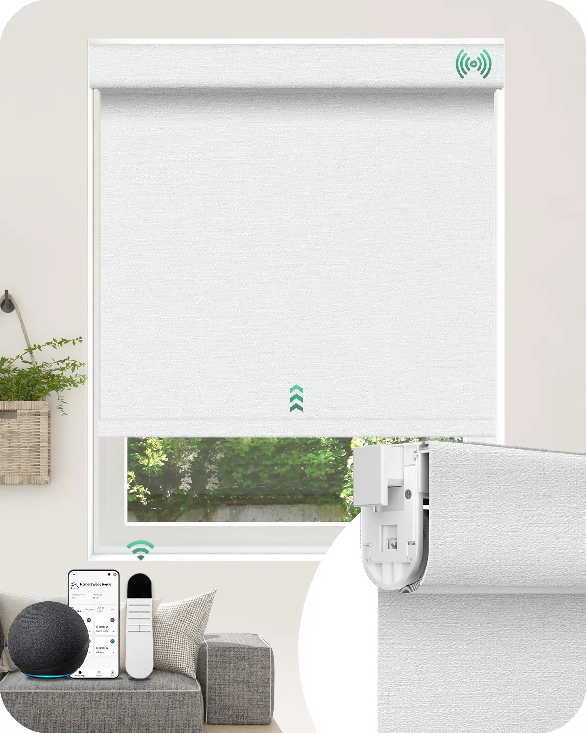 Allesin Motorized No-Drill Automatic Roller Blinds with 15-channel Remote - Rental-Friendly, Easy-Install Smart Electric Blackout Window Blinds for Home Office, Living Room (Snow-Jacquard, 22x72 in) | Blackout Covers, Window Shade Cover
