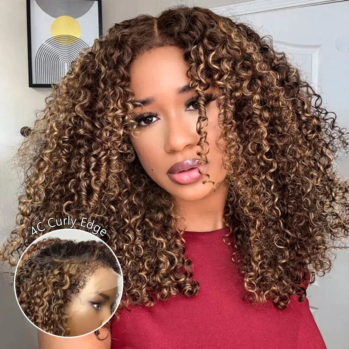 【18" 16" Same Price Only $129】StayLock 720° Snug Fit Glueless Blonde Highlight Water Wave /Kinky Curl Wig 7x5 Lace Pre-Bleached Human Hair Wigs 【18" 16" Same Price Only $129】StayLock 720° Snug Fit Glueless Blonde Highlight Water Wave /Kinky Curl Wig 7x5 Lace Pre-Bleached Human Hair Wigs