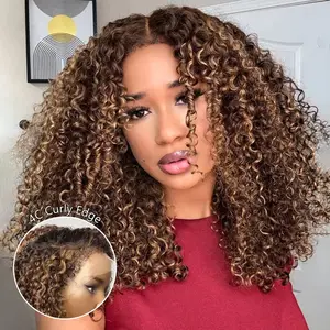 StayLock 720° Snug Fit Glueless Blonde Highlight Water Wave /Kinky Curl Wig 7x5 Lace Pre-Bleached Human Hair Wigs