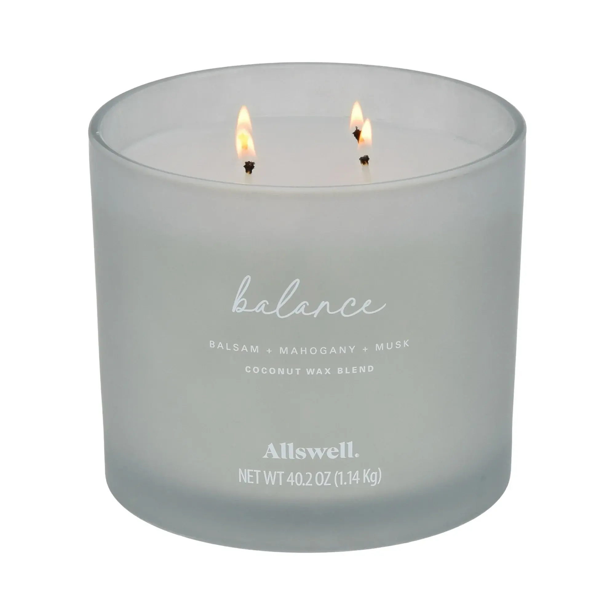 Allswell Balance Scented 4-Wick Spa Jar Candle 40.2oz - Balsam Mahogany Musk - Frosted Glass Design - 56-Hour Burn Time - Coconut Wax Blend - Tranquil Ambiance