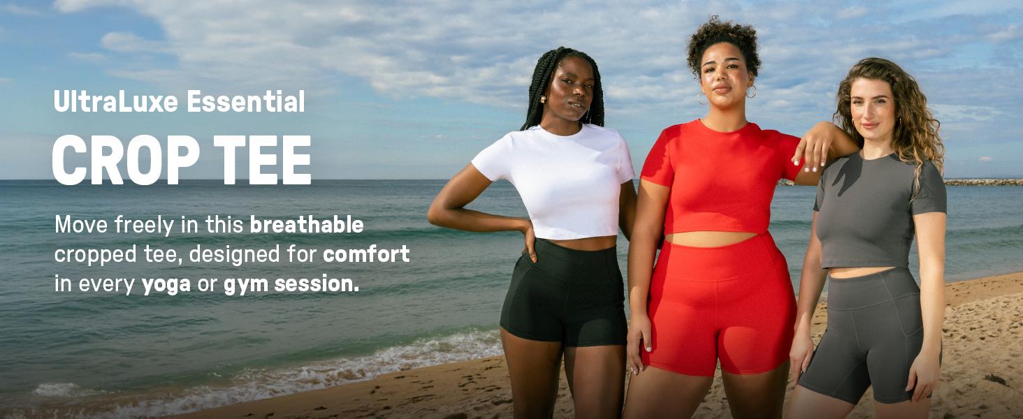 YITTY Active Women's Ultraluxe Essential Crop Tee, Athleisure, 4-Way-Stretch